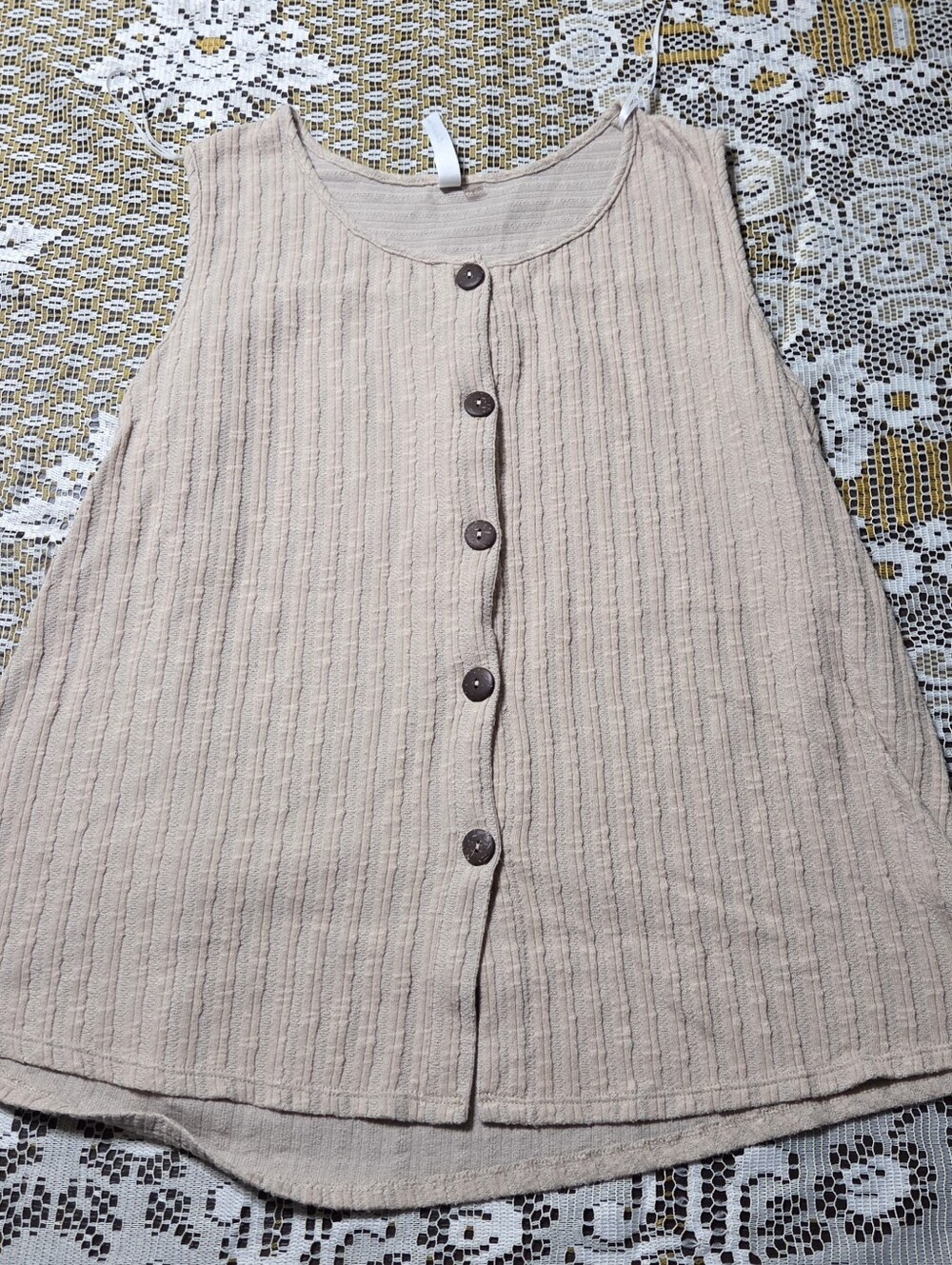 Women's Beige Button Down Sleeveless Shirt- Size L
